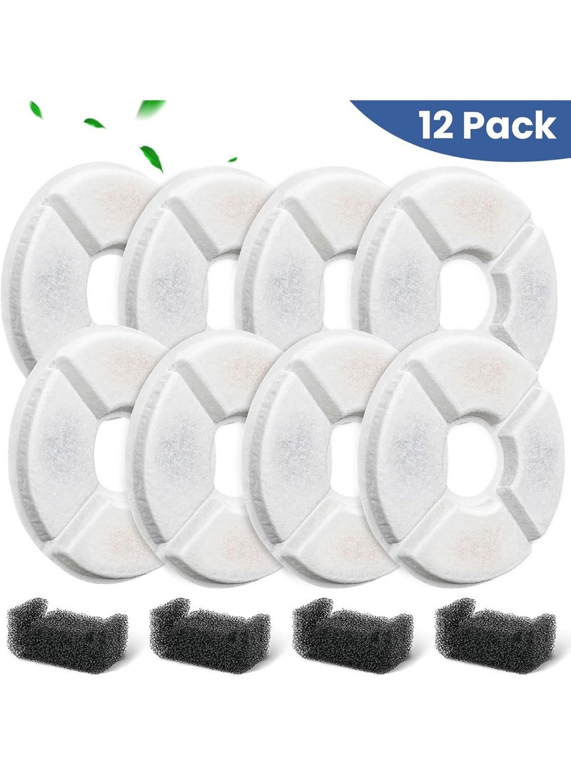 12 Pack Cat Water Fountain Filter, 8 Pcs Cat Fountain Filters Replacement Dia is 5" & 4 Pcs Pre-Filter Sponges for 81oz / 2.4L Round Automatic Pet Water Fountain Dog Dispenser, 3-Filtration System - Image 5
