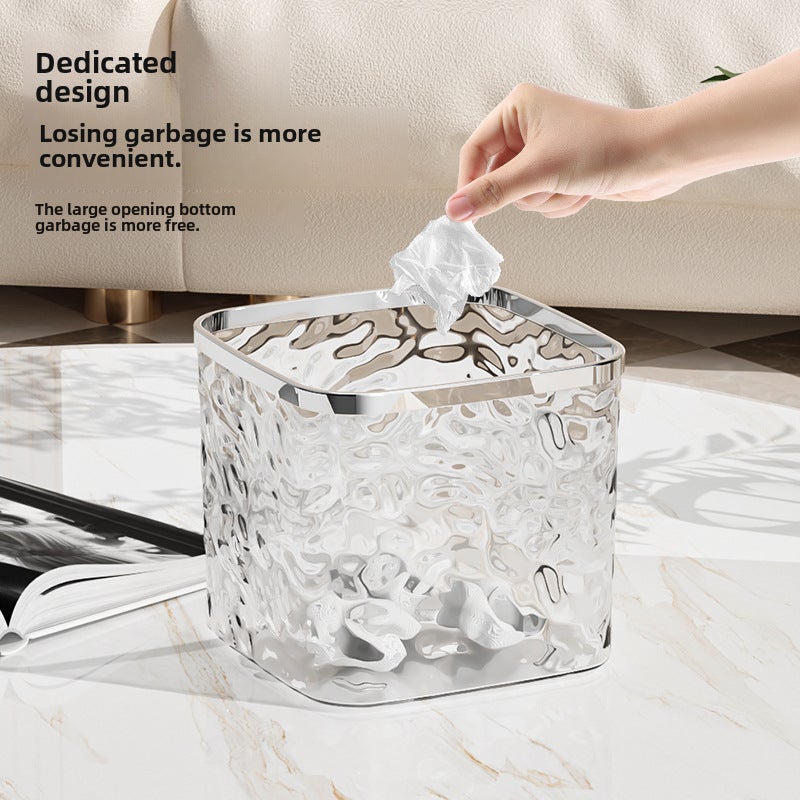 Desktop trash can Mini Push-type elastic cover sanitary bucket Glacier pattern Peel melon seed shell garbage car trash can(Transparent gray large elastic cover) - Image 5