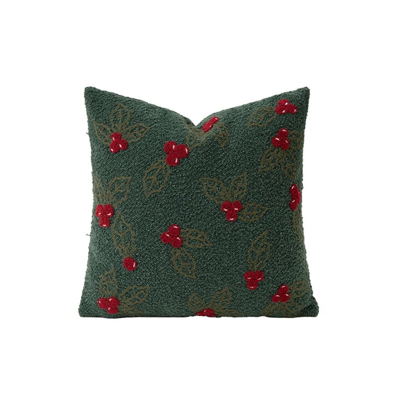 MOCOFO Christmas Throw Pillow Covers Festive Boucle Embroidered Holiday Accent Cushions for Sofa Couch Bed Decor 18x18 Inch Square Designs Covers Only Holly - Image 2