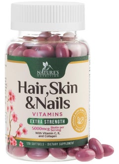 Nature's Nutrition Hair Vitamins Women, Ultra Strength 5000mcg Biotin, Collagen, PABA & More - Womens Hair Growth, Skin, Nails & Keratin Support Supplement, Infused w/ Argan Oil & Hyaluronic Acid, Non-GMO - 120 Softgels  - Image 1