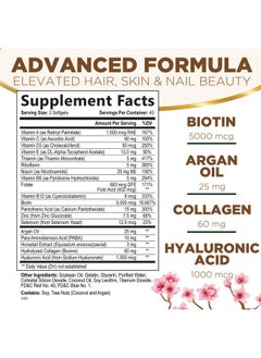 Nature's Nutrition Hair Vitamins Women, Ultra Strength 5000mcg Biotin, Collagen, PABA & More - Womens Hair Growth, Skin, Nails & Keratin Support Supplement, Infused w/ Argan Oil & Hyaluronic Acid, Non-GMO - 120 Softgels  - Image 2