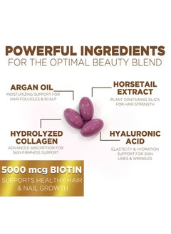 Nature's Nutrition Hair Vitamins Women, Ultra Strength 5000mcg Biotin, Collagen, PABA & More - Womens Hair Growth, Skin, Nails & Keratin Support Supplement, Infused w/ Argan Oil & Hyaluronic Acid, Non-GMO - 120 Softgels  - Image 3