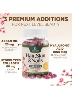 Nature's Nutrition Hair Vitamins Women, Ultra Strength 5000mcg Biotin, Collagen, PABA & More - Womens Hair Growth, Skin, Nails & Keratin Support Supplement, Infused w/ Argan Oil & Hyaluronic Acid, Non-GMO - 120 Softgels  - Image 5