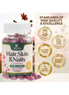 Nature's Nutrition Hair Vitamins Women, Ultra Strength 5000mcg Biotin, Collagen, PABA & More - Womens Hair Growth, Skin, Nails & Keratin Support Supplement, Infused w/ Argan Oil & Hyaluronic Acid, Non-GMO - 120 Softgels  - Image 4