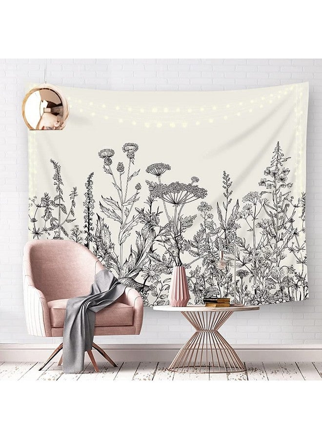 Riyidecor Floral Tapestry Wall Hanging Home Decor 59Wx51H Inch Vintage Blossom Flower Living Room Decor For Men Women Modern Aesthetic Sketch Botanical Plant Herbs Nature For Bedroom Dorm - Image 1