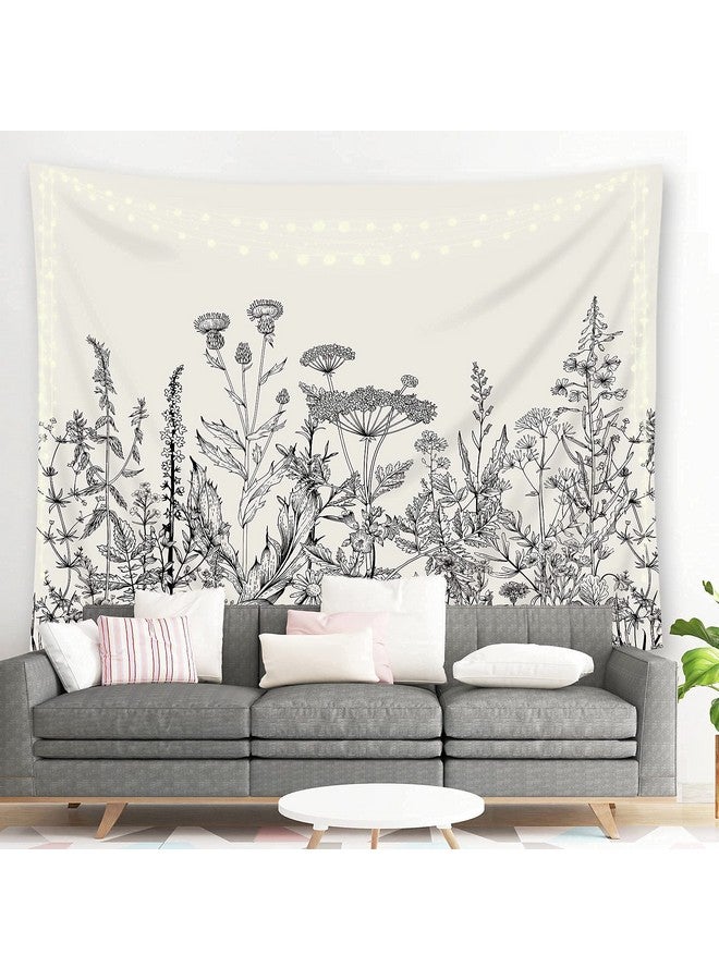 Riyidecor Floral Tapestry Wall Hanging Home Decor 59Wx51H Inch Vintage Blossom Flower Living Room Decor For Men Women Modern Aesthetic Sketch Botanical Plant Herbs Nature For Bedroom Dorm - Image 3