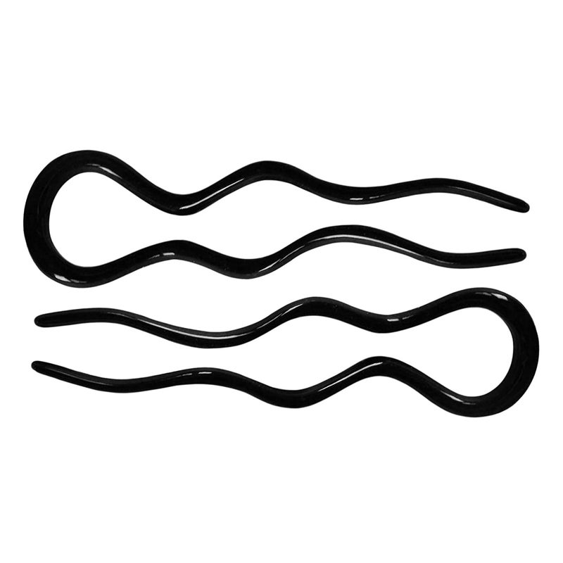 Parcelona French Black 5 Inch Extra Large Wavy Crink U Shaped Hair Pin 2 Pcs