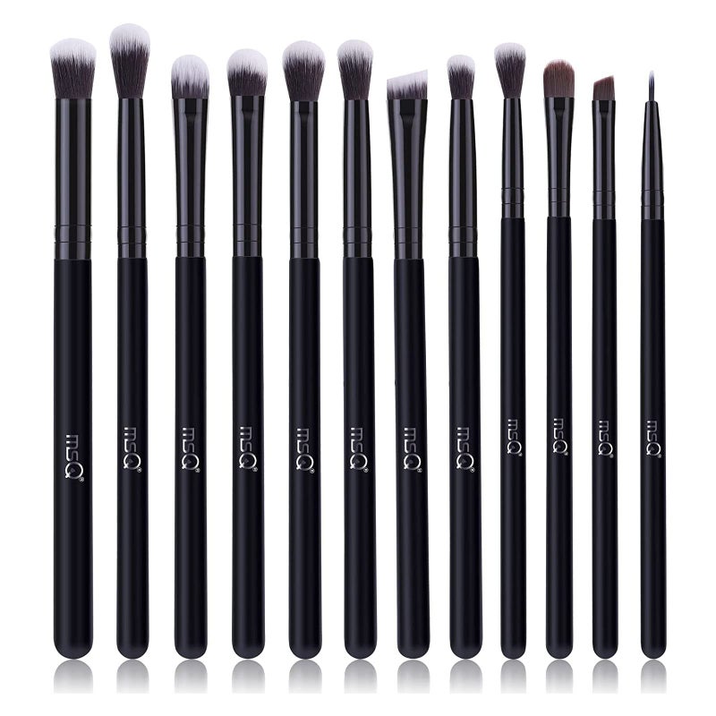 MSQ Eye Makeup Brushes 12pcs Eyeshadow Makeup Brushes Set with Soft Synthetic Hairs & Real Wood Handle for Eyeshadow, Eyebrow, Eyeliner, Blending(Black without bag) - Image 1