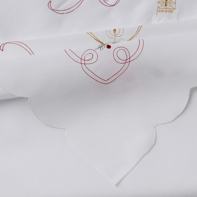 Violet Linen Embroidered Candle White Christmas Table Topper 36 Square Poinsettia - Image 3