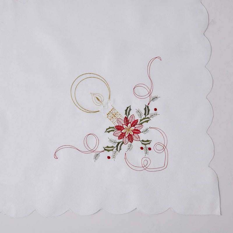 Violet Linen Embroidered Candle White Christmas Table Topper 36 Square Poinsettia - Image 2