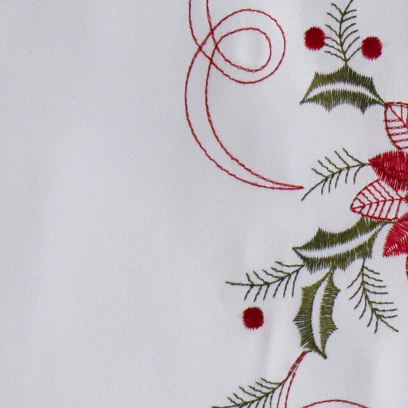 Violet Linen Embroidered Candle White Christmas Table Topper 36 Square Poinsettia - Image 5