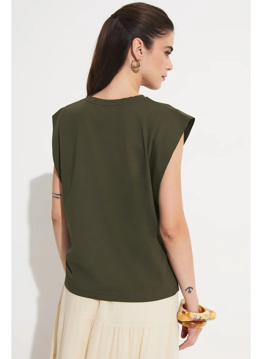 JUNE Basic Cotton Crew Neck Sleeveless T-Shirt