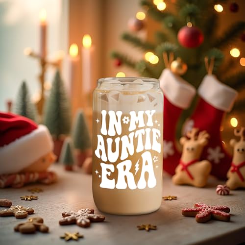 Fairy's Gift Aunt Era Cup Tumbler, Cute 16 oz Iced Coffee Glass Cup w/Lid Straw, Aunt Gifts Ideas, Christmas, Birthday Presents for Best Auntie, New Aunty, Cool Auntie Gifts from Niece Nephew - Image 4