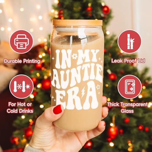 Fairy's Gift Aunt Era Cup Tumbler, Cute 16 oz Iced Coffee Glass Cup w/Lid Straw, Aunt Gifts Ideas, Christmas, Birthday Presents for Best Auntie, New Aunty, Cool Auntie Gifts from Niece Nephew - Image 2