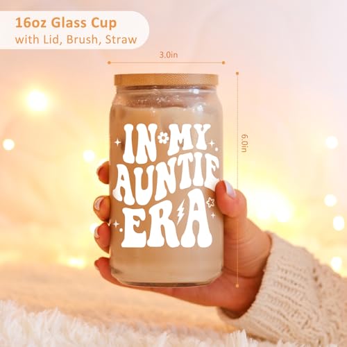 Fairy's Gift Aunt Era Cup Tumbler, Cute 16 oz Iced Coffee Glass Cup w/Lid Straw, Aunt Gifts Ideas, Christmas, Birthday Presents for Best Auntie, New Aunty, Cool Auntie Gifts from Niece Nephew - Image 5
