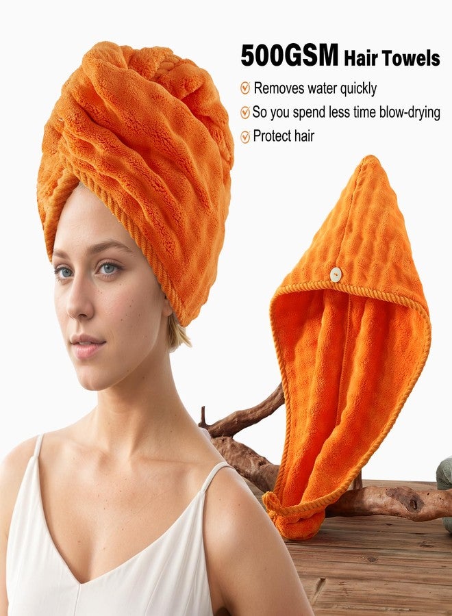 COZYART مجموعة مناشف COZYART خالية من الوبر 8 قطع برتقالي، 500GSM، فائقة النعومة، ماصة وسريعة الجفاف، مجموعة ميكروفايبر 3D فقاعات للاستخدام اليومي في الحمام مع 2 منشفة استحمام، 2 منشفة شعر، 2 منشفة يد، 2 قطعة قماش للغسيل - Image 3