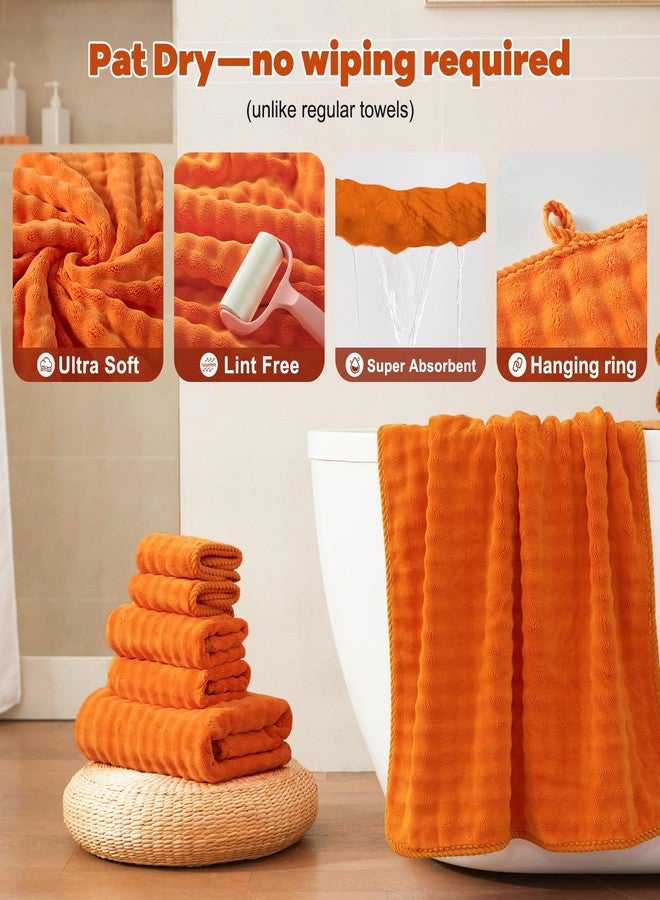COZYART مجموعة مناشف COZYART خالية من الوبر 8 قطع برتقالي، 500GSM، فائقة النعومة، ماصة وسريعة الجفاف، مجموعة ميكروفايبر 3D فقاعات للاستخدام اليومي في الحمام مع 2 منشفة استحمام، 2 منشفة شعر، 2 منشفة يد، 2 قطعة قماش للغسيل - Image 2