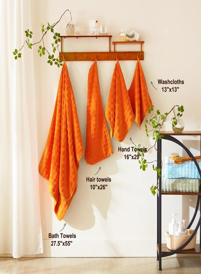 COZYART مجموعة مناشف COZYART خالية من الوبر 8 قطع برتقالي، 500GSM، فائقة النعومة، ماصة وسريعة الجفاف، مجموعة ميكروفايبر 3D فقاعات للاستخدام اليومي في الحمام مع 2 منشفة استحمام، 2 منشفة شعر، 2 منشفة يد، 2 قطعة قماش للغسيل - Image 5