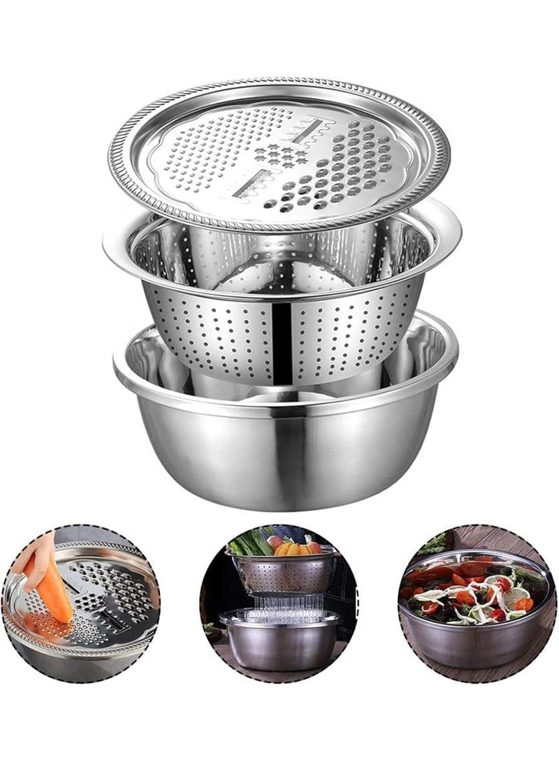 BLOOMING TIME 3 in 1 Stainless Steel Drain Basket Vegetable Cutter with Grater and Basin - Image 2