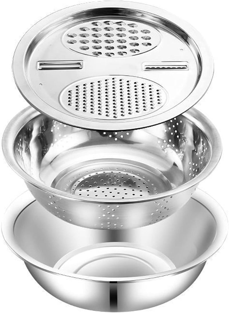 BLOOMING TIME 3 in 1 Stainless Steel Drain Basket Vegetable Cutter with Grater and Basin - Image 1