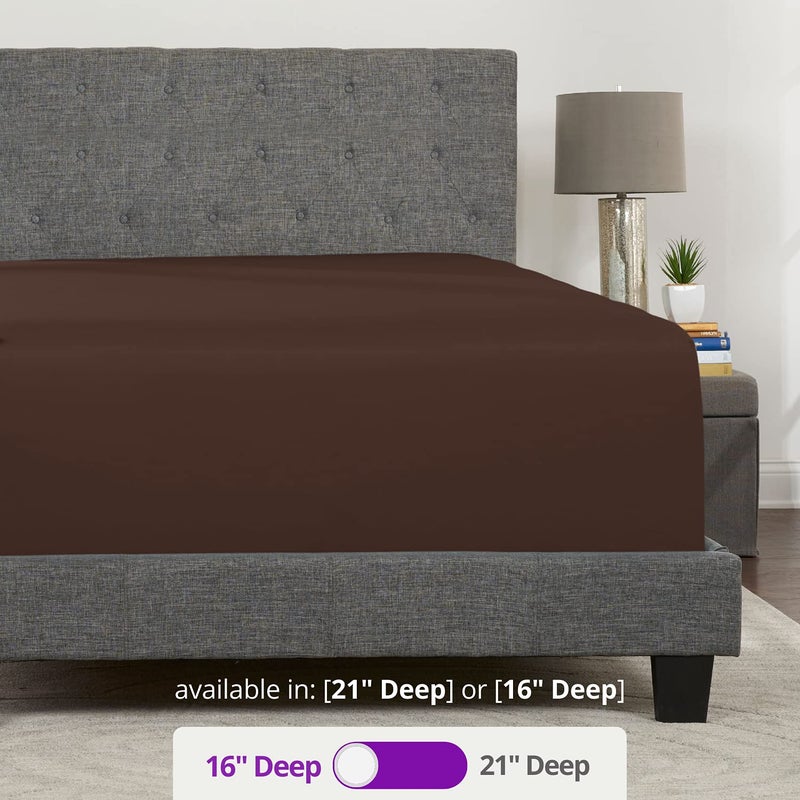 DeaLuxe Kids Twin Fitted Sheet Only - Real 16  Twin Deep Pocket Fitted Sheet Fit Perfectly 14 -18  Deep Mattress & Toppers - Lovely Twin Fitted Sheets - 1 Piece Fitted Bed Sheets - Fitted Sheet Twin Brown - Image 3