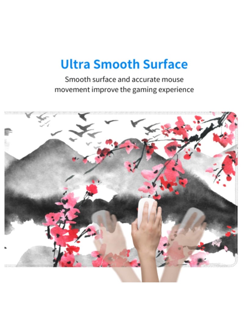 Excefore Japanese Cherry Blossom Gaming Mouse Pad, 31.5 X 11.8 Inch XL Pink Watercolor Design Mousepad Extended Large Laptop Keyboard Mouse Mat Non-Slip Rubber Base with Stitched Edges for Home Office  - Image 5