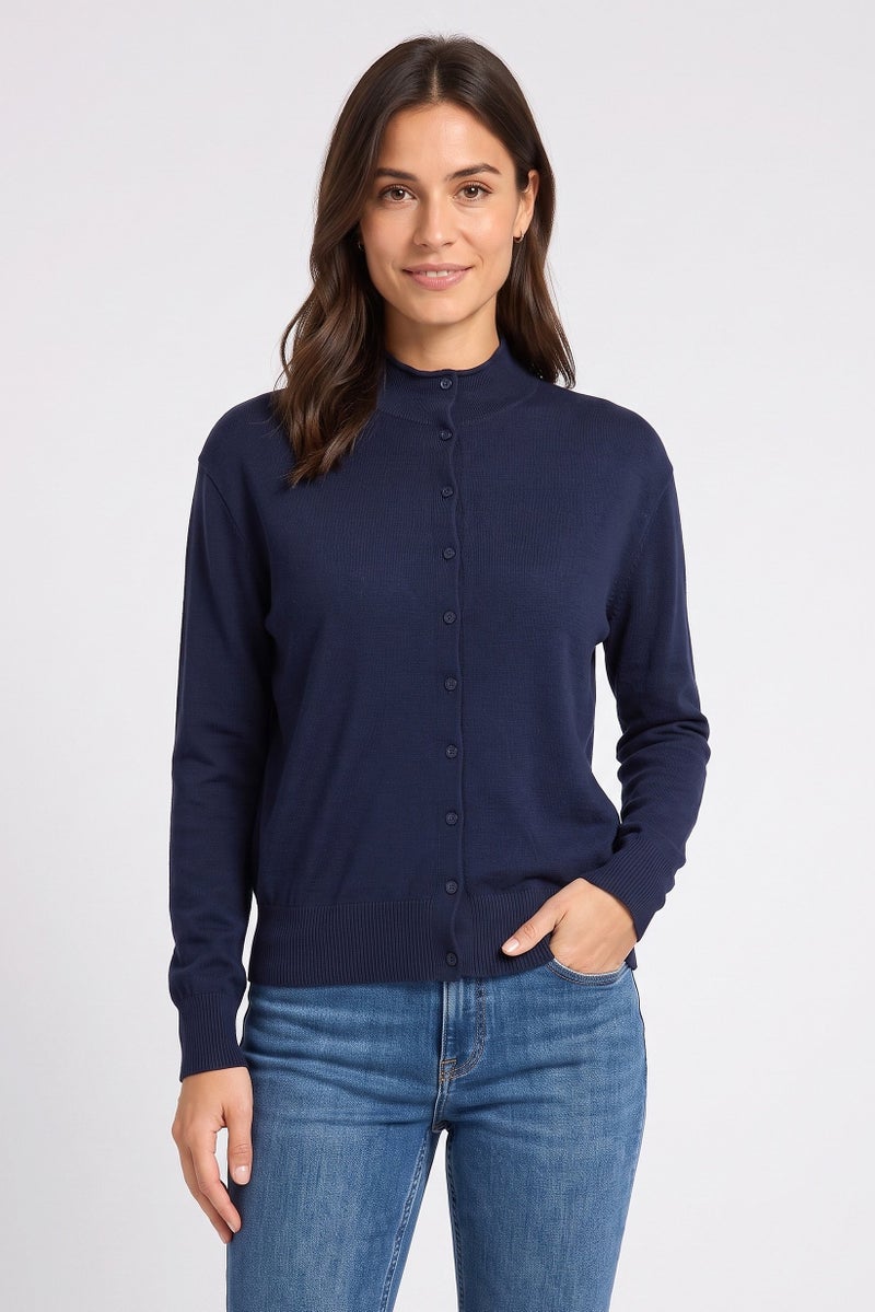 Threadbare Women Funnel Neck Textured Sweater, Navy - Image 1