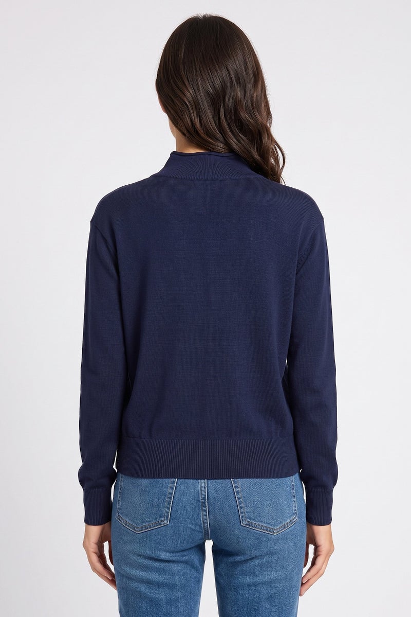 Threadbare Women Funnel Neck Textured Sweater, Navy - Image 4