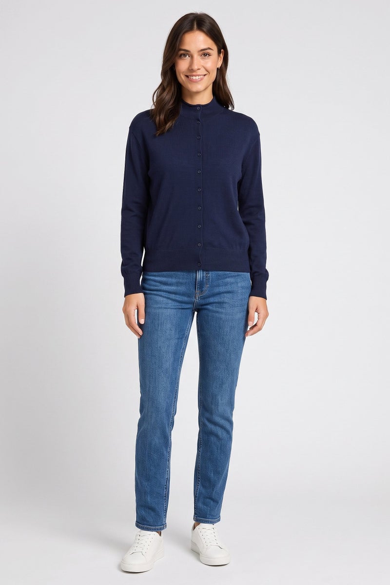 Threadbare Women Funnel Neck Textured Sweater, Navy - Image 2