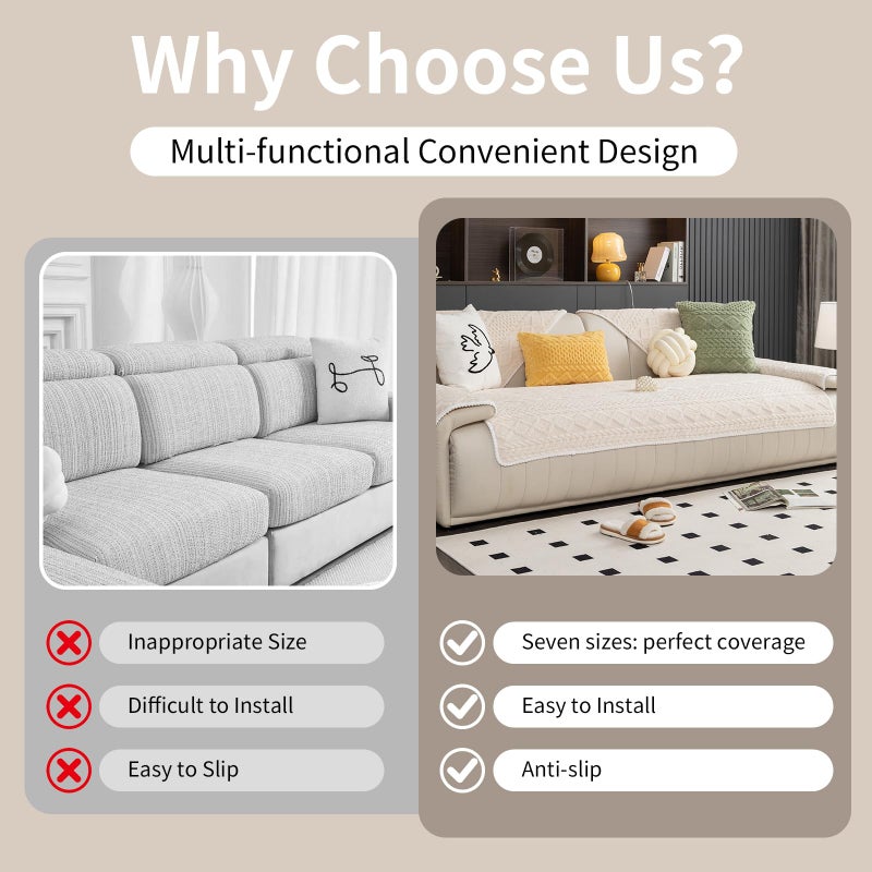 MDSASFD Geometric Jacquard Plush Warm Sofa Couch Cover, Soft Funny Fuzzy Couch Covers, Non Slip Sectional Sofa Slipcover, Cozy Washable Furniture Protector for Kids, Pets (Beige White, 28"x 28") - Image 4