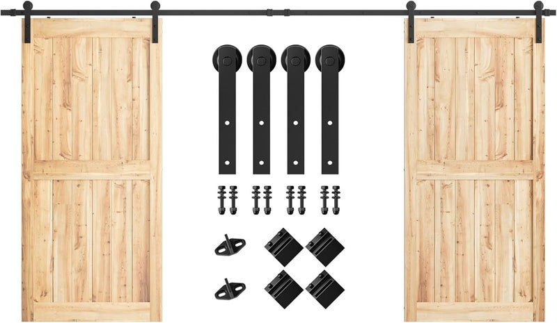 SMARTSTANDARD 13ft Heavy Duty Sturdy Double Sliding Barn Door Hardware Kit -Smoothly and Quietly -Easy to Install -Includes Installation Instruction Fit 39" Wide Door Panel (I Shape Hanger) - Image 1