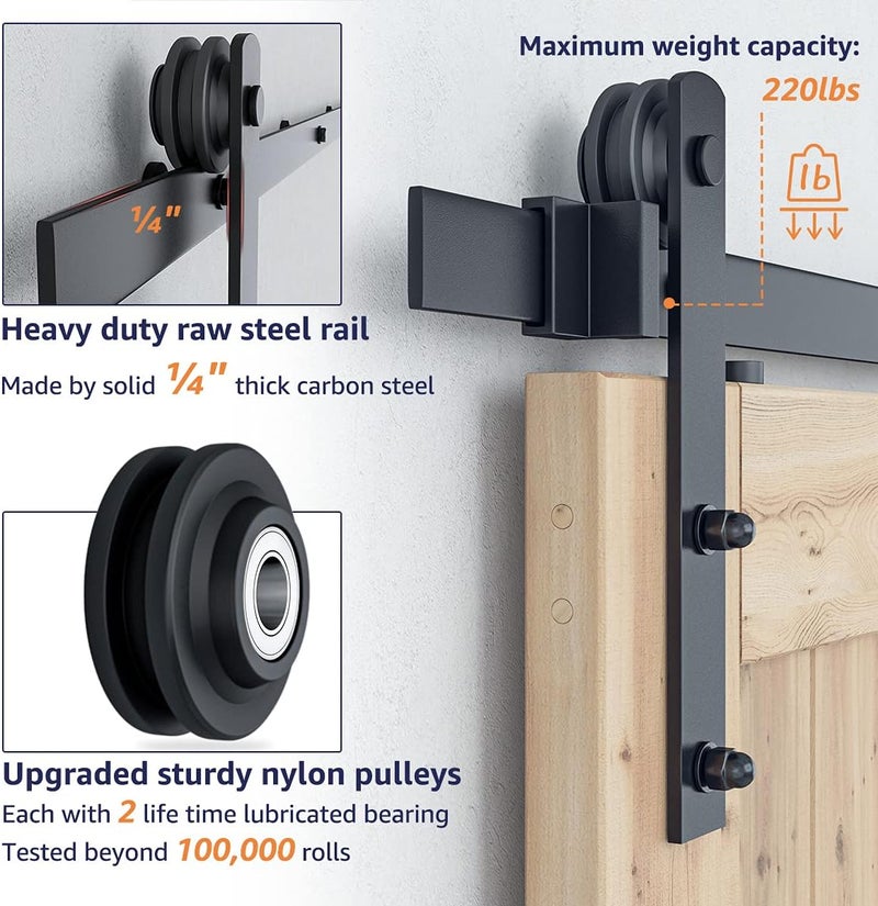 SMARTSTANDARD 13ft Heavy Duty Sturdy Double Sliding Barn Door Hardware Kit -Smoothly and Quietly -Easy to Install -Includes Installation Instruction Fit 39" Wide Door Panel (I Shape Hanger) - Image 3