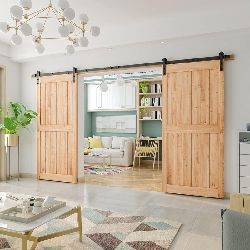 SMARTSTANDARD 13ft Heavy Duty Sturdy Double Sliding Barn Door Hardware Kit -Smoothly and Quietly -Easy to Install -Includes Installation Instruction Fit 39" Wide Door Panel (I Shape Hanger) - Image 2