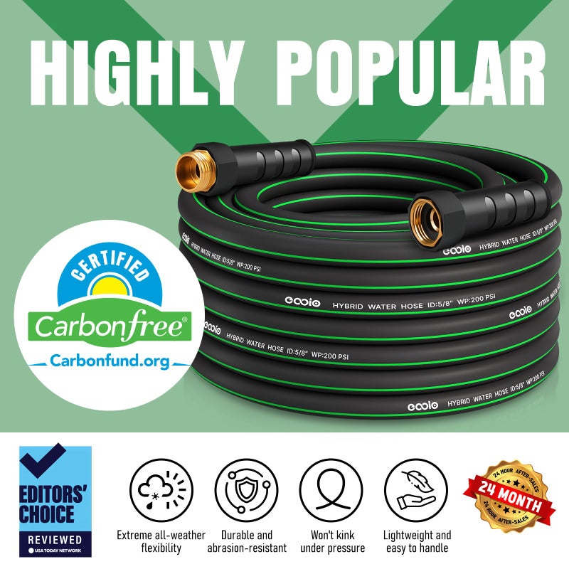 EOOIO Garden Hose 25ft with 10 Function Nozzle, NON-EXPANDABLE Flexible Water Hose, Kink Resistant Lightweight Hybrid Hose, Leakproof Hose Male to Female Fittings - Image 2