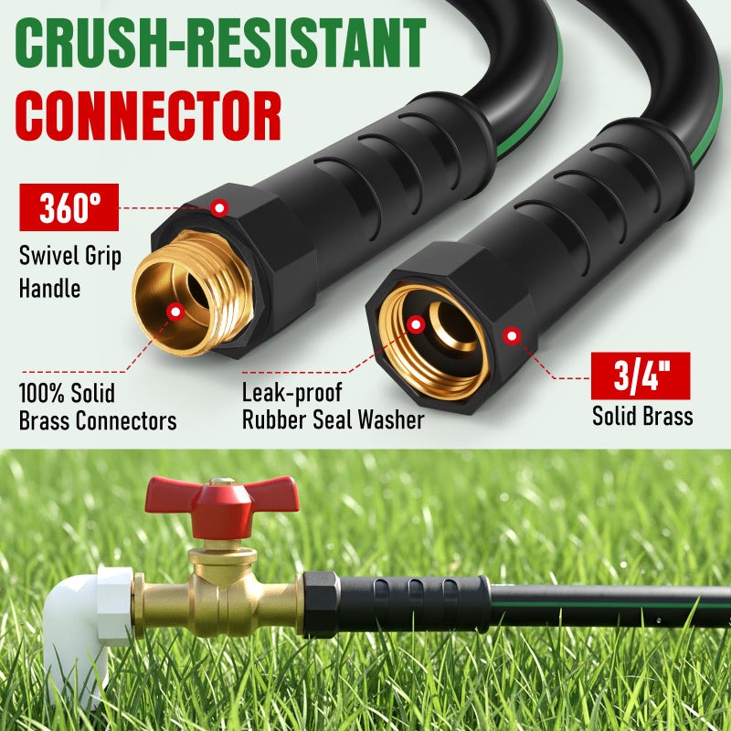 EOOIO Garden Hose 25ft with 10 Function Nozzle, NON-EXPANDABLE Flexible Water Hose, Kink Resistant Lightweight Hybrid Hose, Leakproof Hose Male to Female Fittings - Image 4