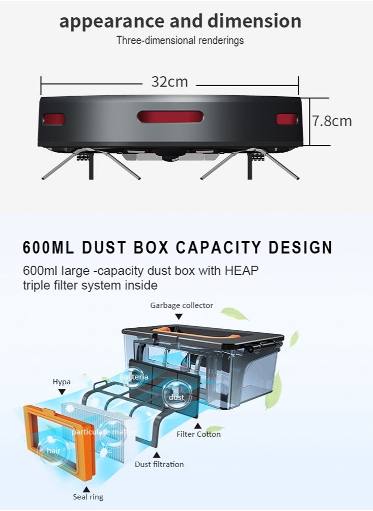 Robot Vacuum, 2 in 1 Robot Vacuum with Mop, Combo with WiFi/App, Gyro Navigation, Advanced Obstacle Avoidance, 4400mAh Self-Charging Robotic Vacuum Cleaner