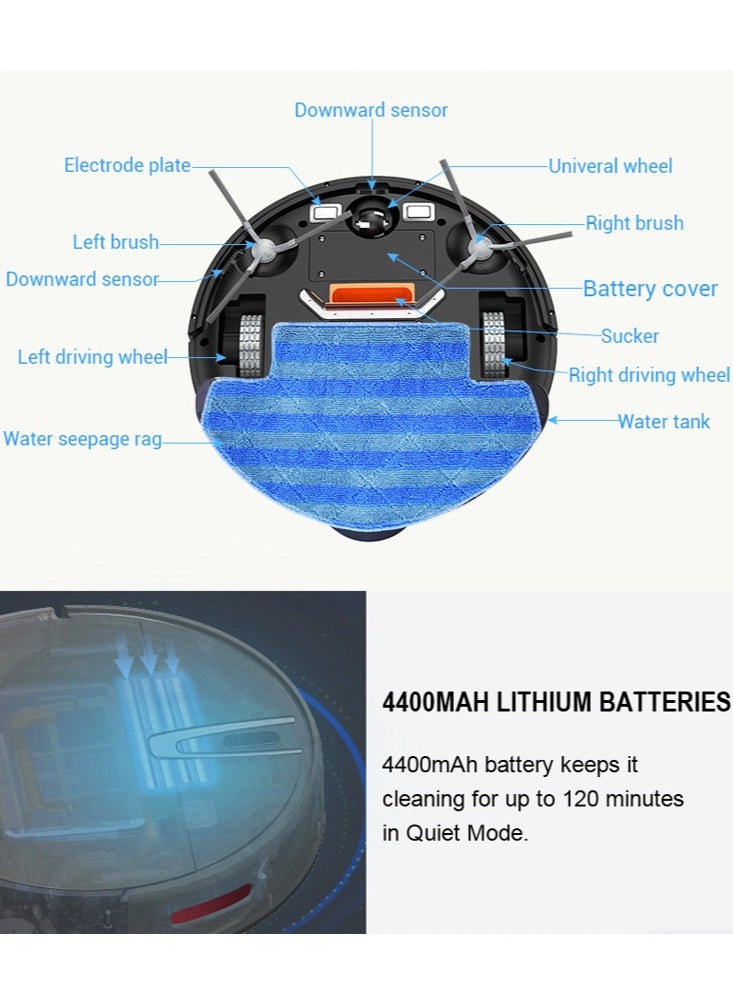 Robot Vacuum, 2 in 1 Robot Vacuum with Mop, Combo with WiFi/App, Gyro Navigation, Advanced Obstacle Avoidance, 4400mAh Self-Charging Robotic Vacuum Cleaner
