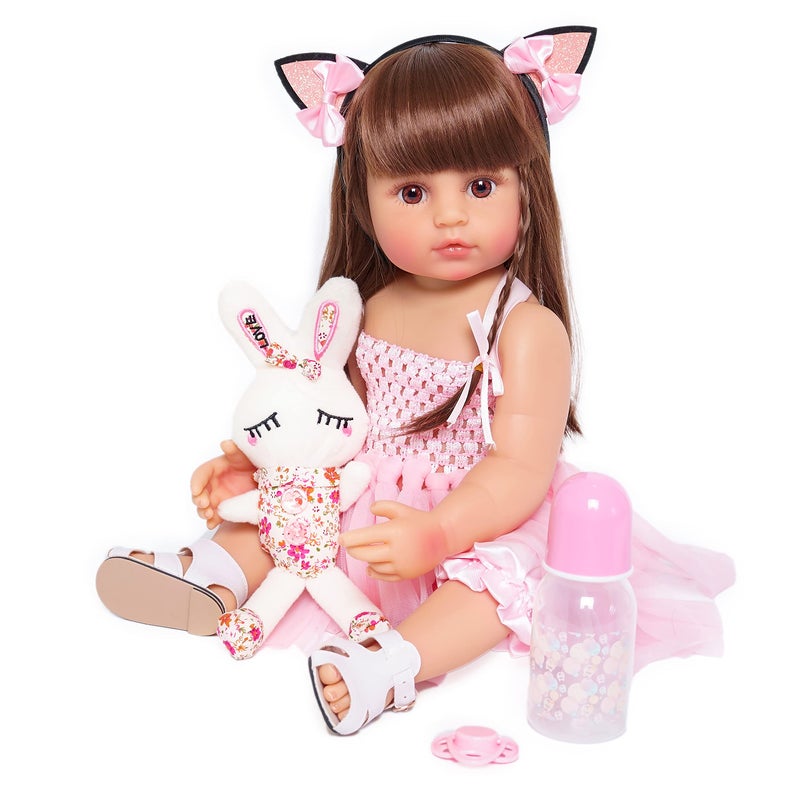 MNMJ Lifelike Reborn Baby Dolls  22inch Soft Body Realistic Newborn Baby Doll Silicone Full Body Real Life Baby Dolls with Feeding Kit Toys Accessories for Ages 3 Year Old Girls or Collection - Image 2