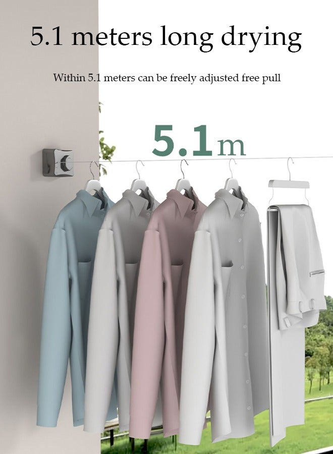 DUNISO Retractable clothesline,indoor stainless steel invisible wall hanging rope, dual head dual purpose laundry rope, can withstand 20kg, suitable for living room, balcony, bedroom, outdoor, 5.1m (white)  - Image 5