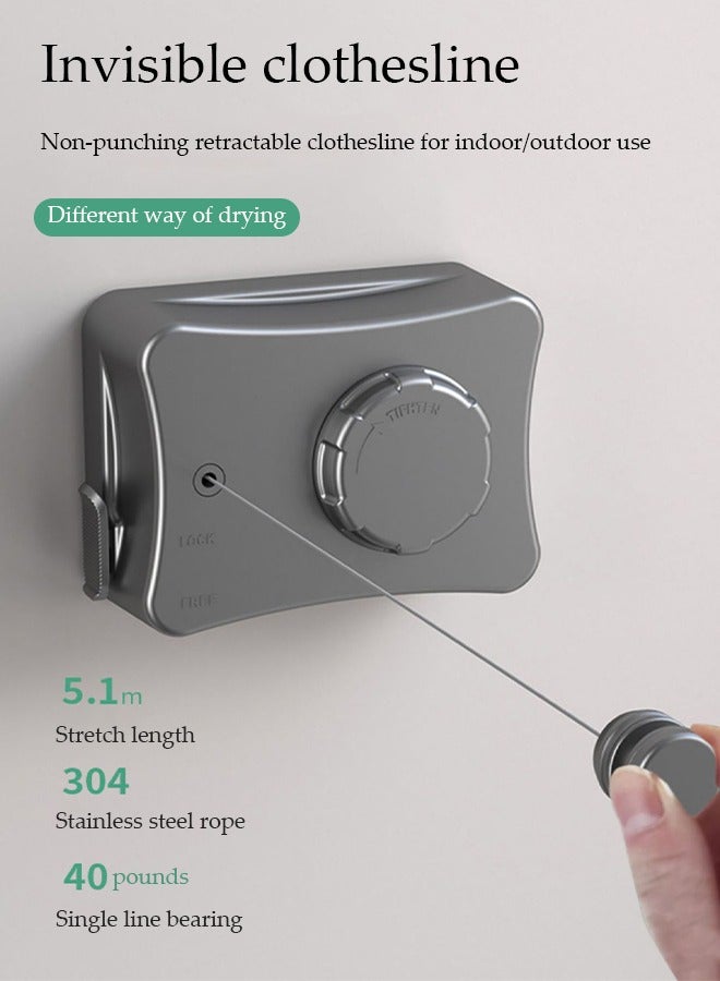 DUNISO Retractable clothesline,indoor stainless steel invisible wall hanging rope, dual head dual purpose laundry rope, can withstand 20kg, suitable for living room, balcony, bedroom, outdoor, 5.1m (white)  - Image 3