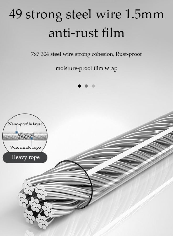 Retractable clothesline,indoor stainless steel invisible wall hanging rope, dual head dual purpose laundry rope, can withstand 20kg, suitable for living room, balcony, bedroom, outdoor, 5.1m (white)