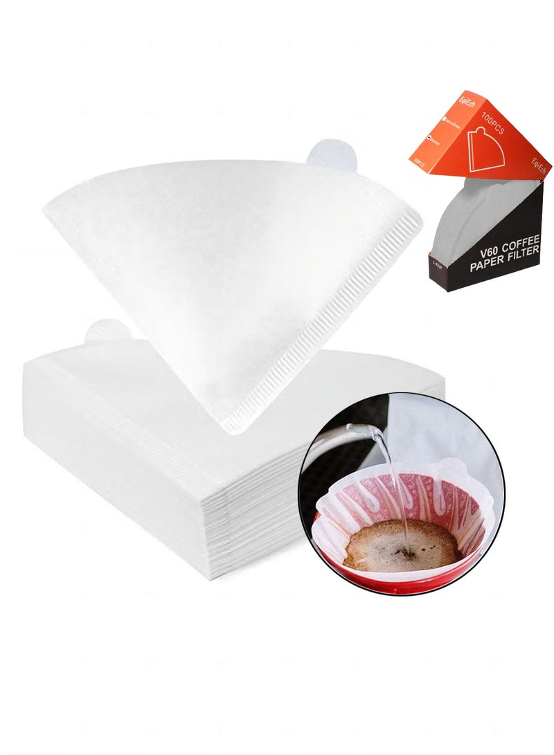EqiEch 100-Piece Coffee Paper Filters V60 Disposable Cone White Size 02 for Pour Over and Drip Coffee Makers(2-4 cups) - Image 1