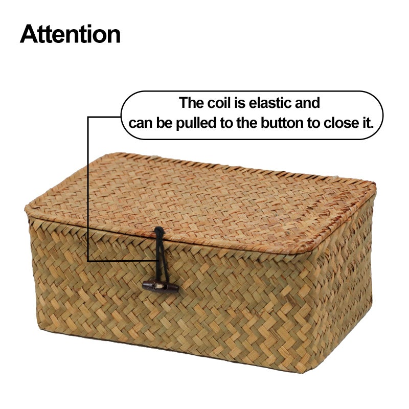 ORDELITE Wicker Storage Basket with Lid, Natural Seagrass Storage Baskets for Organizing, Rectangular Woven Basket for Storage, Decorative Boxes Bins with Lids Home Organizer Decor - Image 5