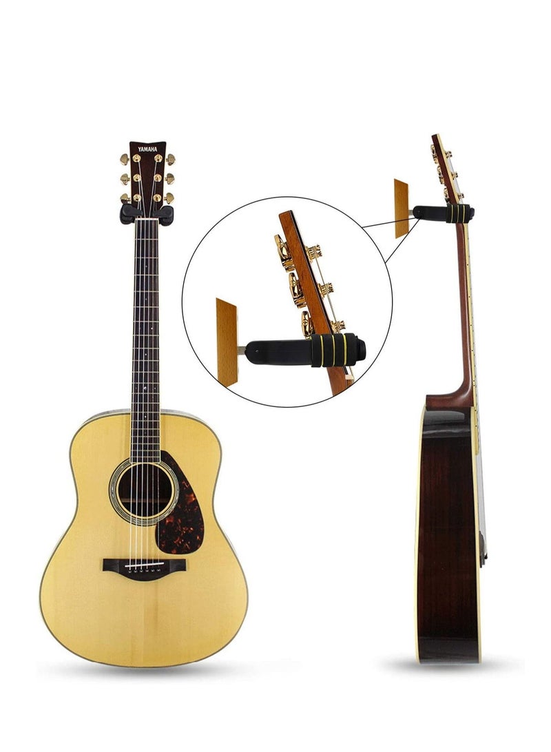 Mike Music 3 Pack Guitar Hanger Wall Mount Auto Lock Hard Wood Base Guitar Hook Bracket (guitar hanger auto lock wood 3/pack, Black) - Image 2