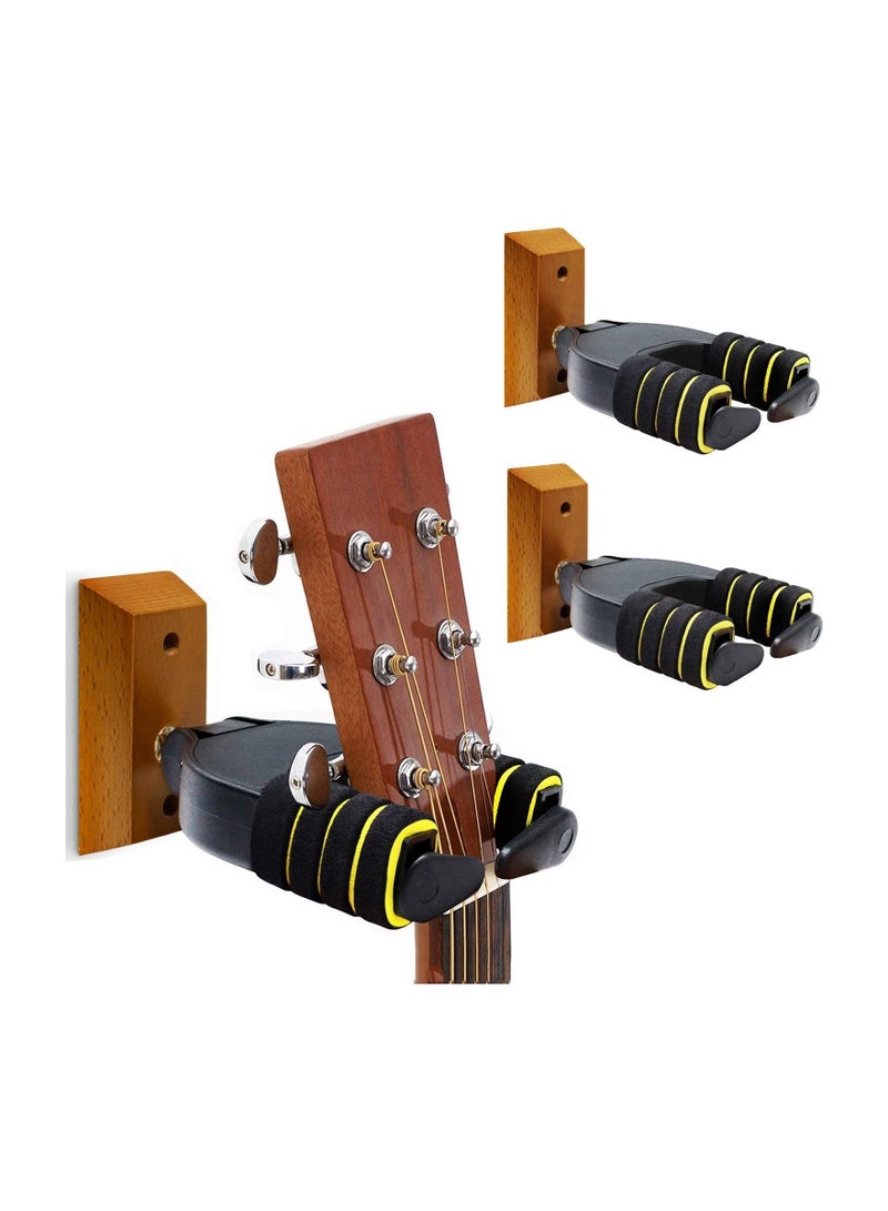 Mike Music 3 Pack Guitar Hanger Wall Mount Auto Lock Hard Wood Base Guitar Hook Bracket (guitar hanger auto lock wood 3/pack, Black) - Image 1