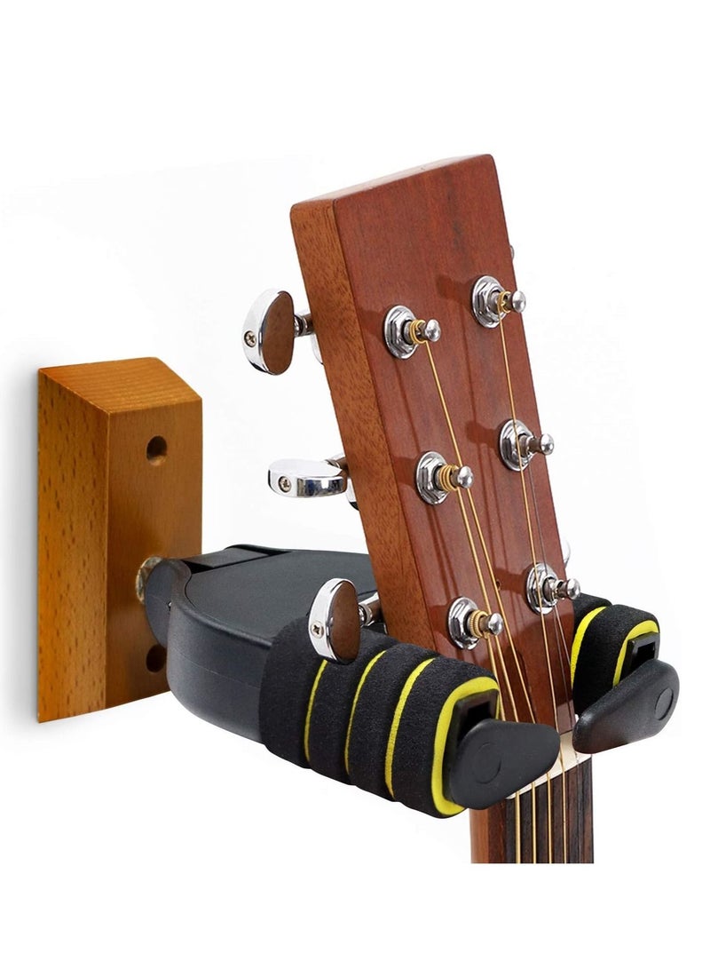 Mike Music 3 Pack Guitar Hanger Wall Mount Auto Lock Hard Wood Base Guitar Hook Bracket (guitar hanger auto lock wood 3/pack, Black) - Image 4