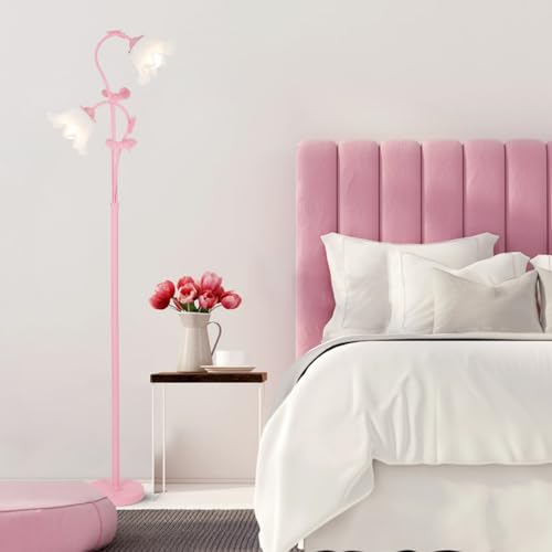 HMVPL Pink Flower Floor Lamp, Floral Standing Lamp with 2 LED 5W Blubs, Foot Switch, Modern Corner Tall Lamp with Acrylic Shade, Girls Cute Floor Lamp for Living Room Bedroom Office Kids Reading - Image 2
