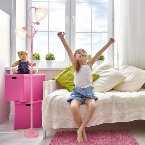 HMVPL Pink Flower Floor Lamp, Floral Standing Lamp with 2 LED 5W Blubs, Foot Switch, Modern Corner Tall Lamp with Acrylic Shade, Girls Cute Floor Lamp for Living Room Bedroom Office Kids Reading - Image 5