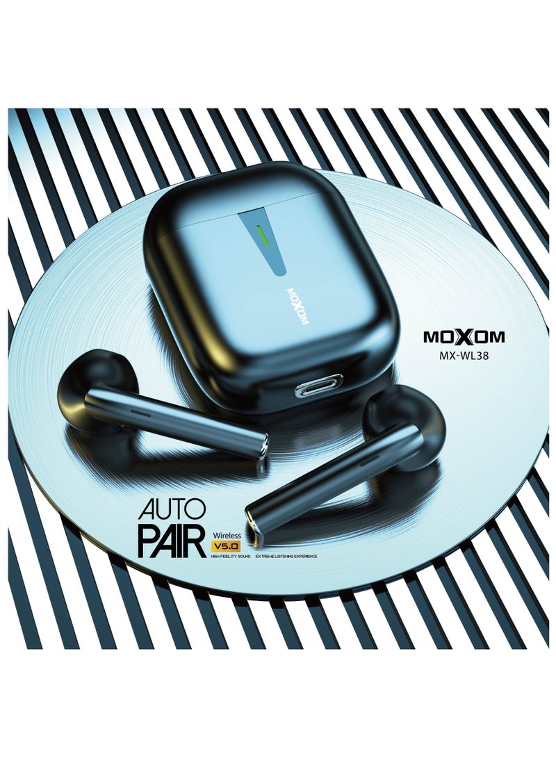 MOXOM TWS Wireless Earbuds Bass Bluetooth 5.0 True Wireless Headphone with 300mAh Charging Case MX WL38 Black - Image 1