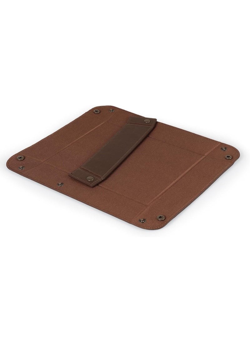 Londo PU Vegan Leather Valet Tray for Men — Catchall EDC for Keys, Wallet, Watch, AirPods — Nightstand & Entryway Tray, Snap Corners Fold Flat for Travel, 9.45 x 7.87 in, Dark Brown - Image 4